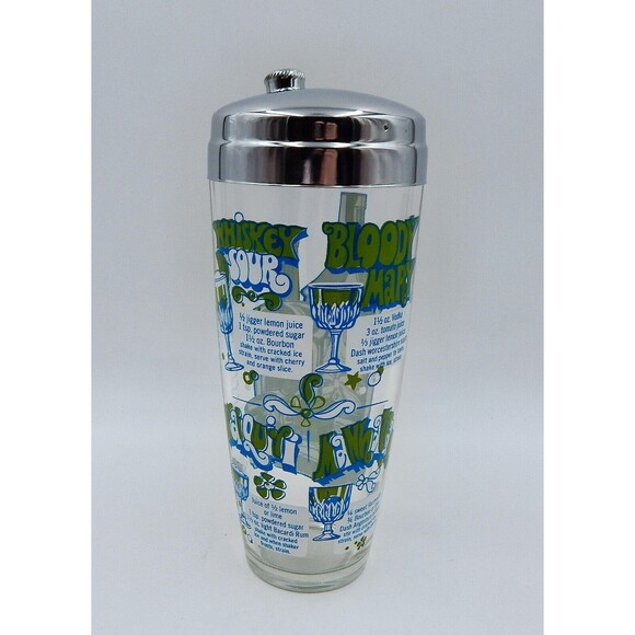 Hazel Atlas Large Cocktail Shaker MCM Whiskey Sour Bloody Mary Green White - Picture 3 of 9